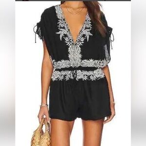 Free People Black and White Embroidered Romper